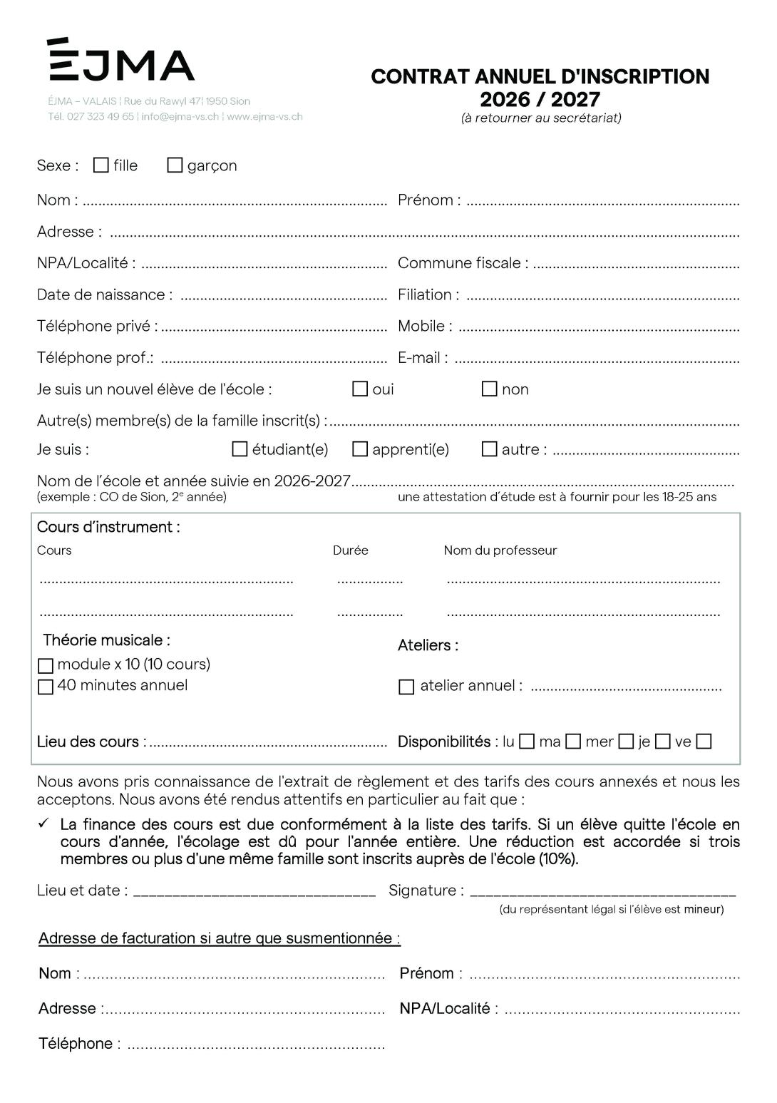 INSCRIPTIONS 2026-2027